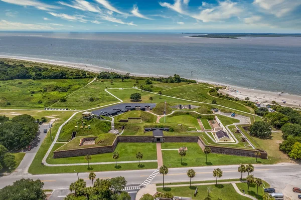 Vista Aérea Dos Bastiões Fort Moultrie Ilha Sullivan Charleston Carolina — Fotografia de Stock