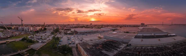 Vista Aérea Centro Histórico French Quarter Battery Promenade Waterfront Park — Fotografia de Stock