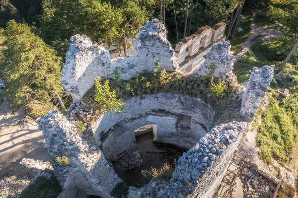 Vista Aérea Colina Abandonada Ruina Del Castillo Gótico Blatnica Eslovaquia — Foto de Stock