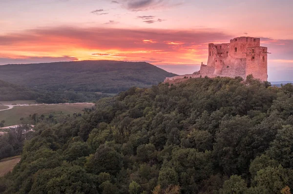 Veduta Aerea Del Castello Gotico Csesznek Rovina Nella Regione Bakony — Foto Stock