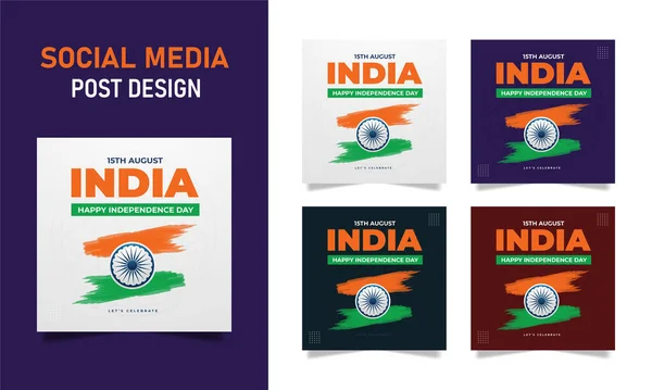 Feliz Día Independencia India Celebración Social Media Post Design Template — Vector de stock