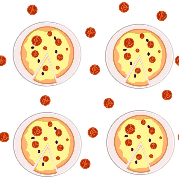 Seamless Pattern Pizza Tomatoes — Stock Vector
