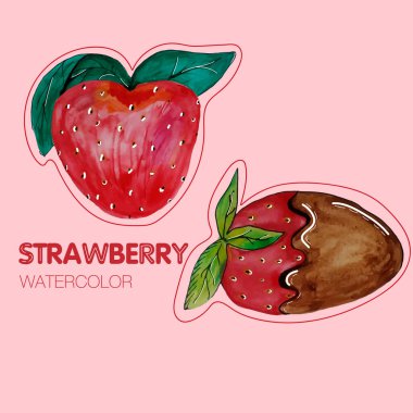 Çikolatalı suluboya çilek, akvaryum meyvesi, yemek çizimi.