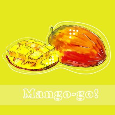 Suluboya mango, vektör çizimi, güneşli arkaplan