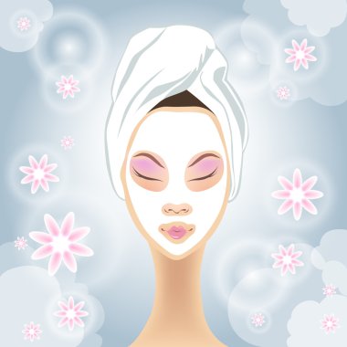 Vektör. Genç kız bir güzellik bakımı sahip.