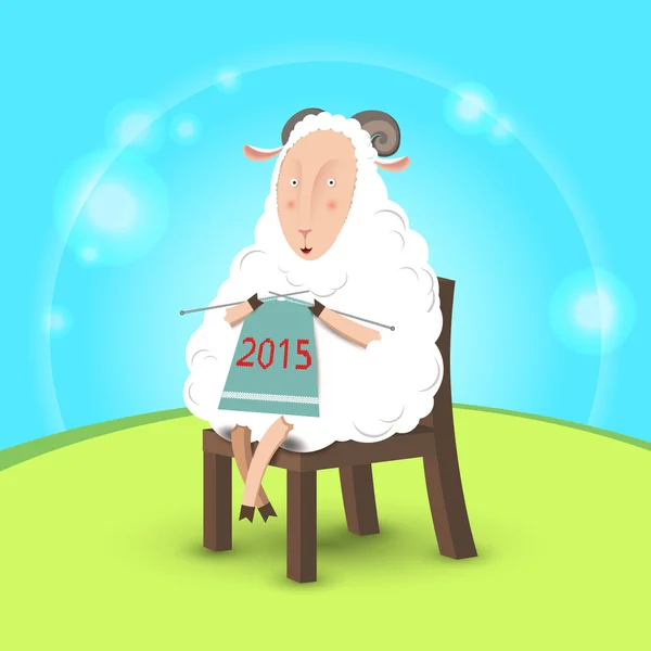 Vector. Sheep engaged in knitting. — Stock Vector