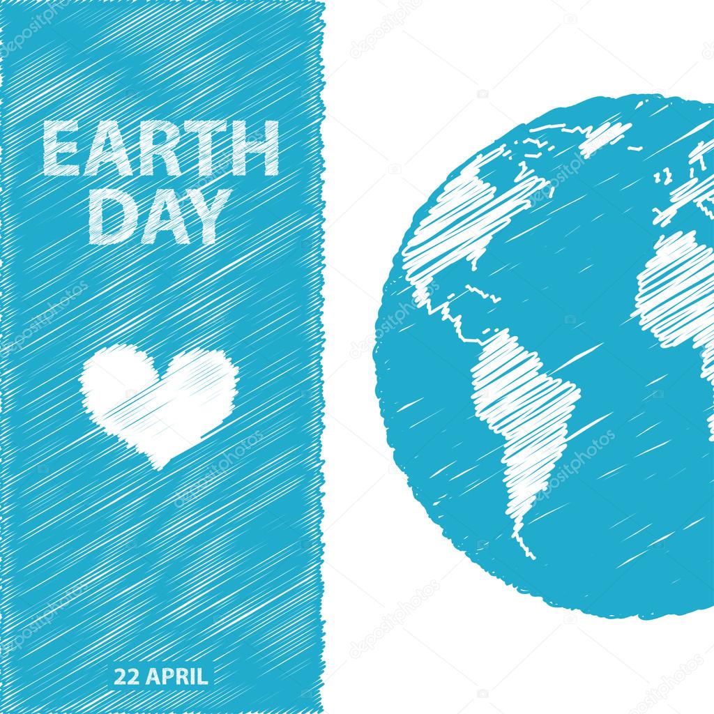 Earth Day in blue colors. Vector illustration. Pencil drawing ef