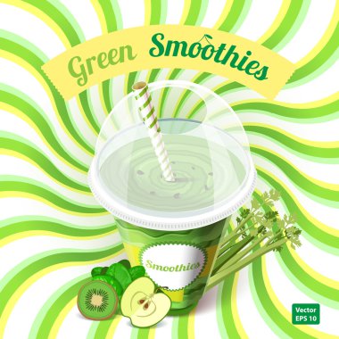 Elma, kivi, ıspanak ve cele yeşil smoothie kavramı