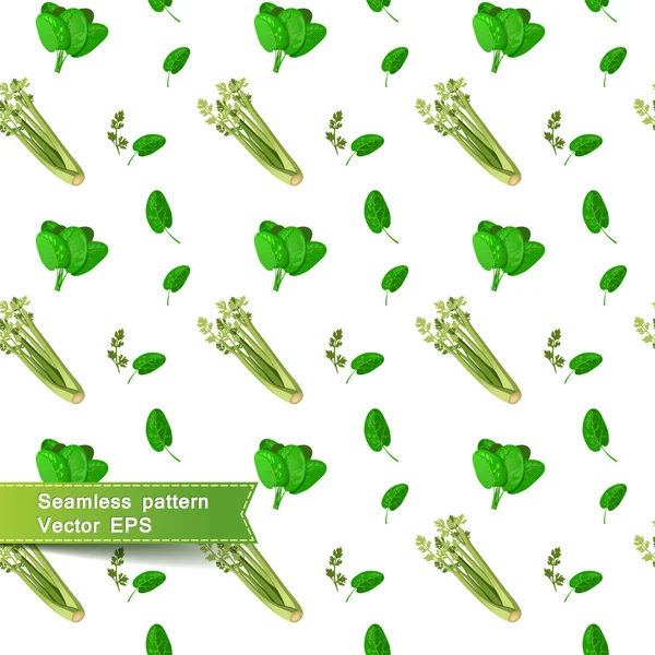野菜のスライスとのシームレスなパターン。セロリ、ほうれん草. — ストックベクタ