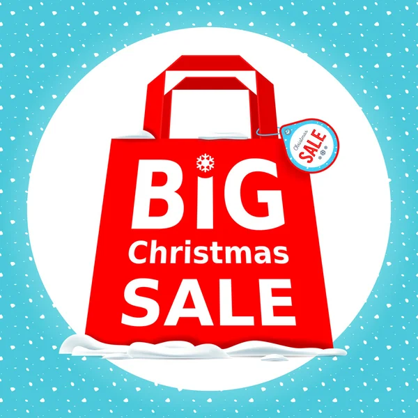 Vector. Great Christmas sale. Holiday Sale with big red shopping — Stock Vector