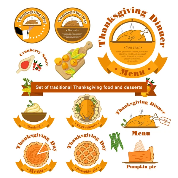 Vector. Set con comida tradicional el Día de Acción de Gracias en isola Gráficos vectoriales