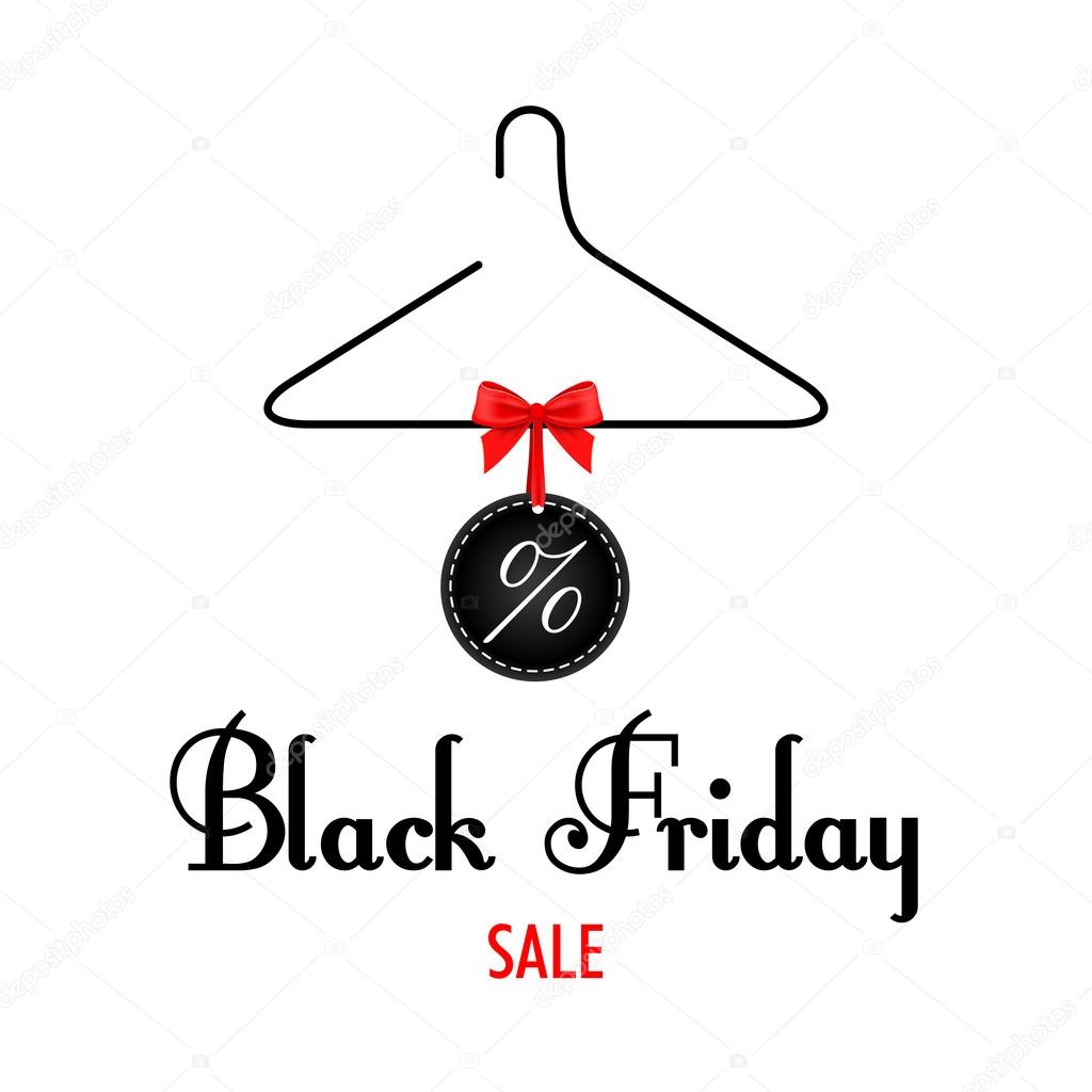 Vector illustration. Black Friday sales. Black clothes rack with