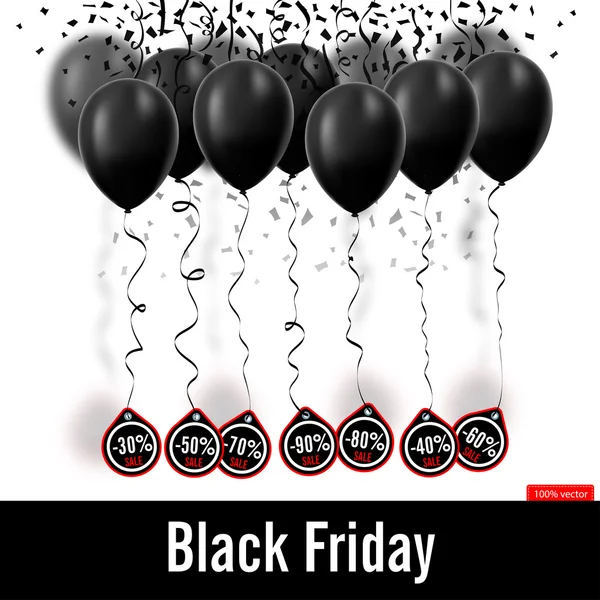 Vektorillustration. Schwarzer Freitag. schwarze Luftballons isoliert auf wh — Stockvektor