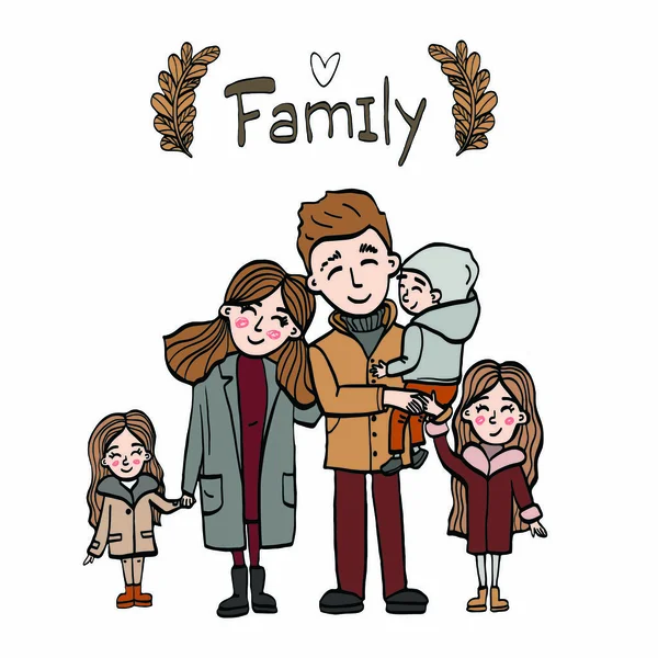 Vektorové Kreslené Ilustrace Rodiny Rodinný Vzhled Šťastná Rodina Dětmi Táta — Stockový vektor