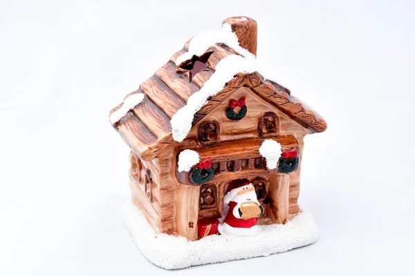 Sprookjeshut Sneeuw Het Dak Kerstman Huis Van Kerstman Een Witte — Stockfoto