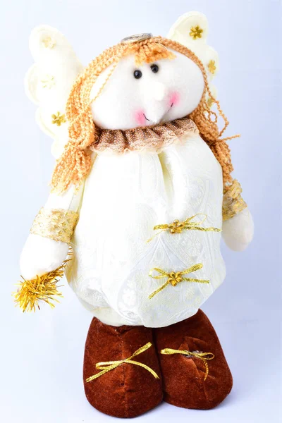 Décorations Noël Ange Mignon Sous Sapin Costume Blanc Sur Fond — Photo