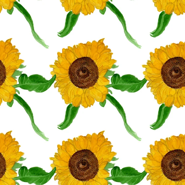 Acuarela girasol patrón de verano sin costuras — Vector de stock