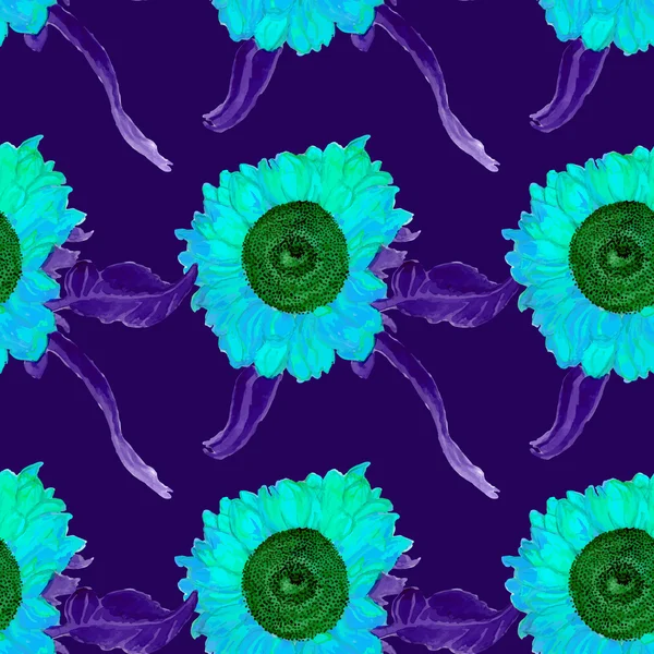 Acuarela girasol patrón de verano sin costuras — Vector de stock