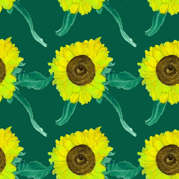 Aquarell Sonnenblume nahtloses Sommermuster — Stockvektor