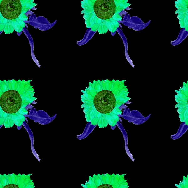 Acuarela girasol patrón de verano sin costuras — Vector de stock