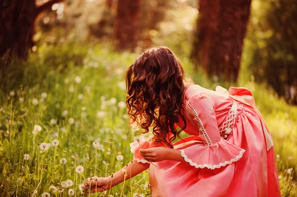 Meisje in roze fairytale prinses jurk — Stockfoto