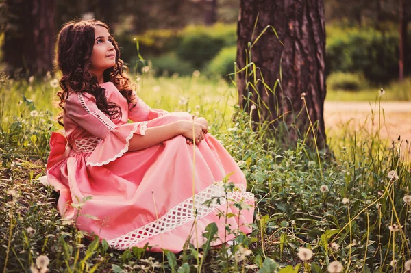 Niña en vestido de princesa cuento de hadas rosa —  Fotos de Stock