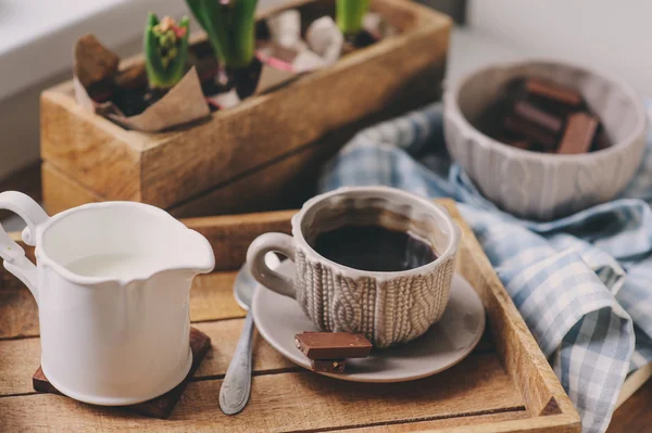 Kaffe, mjölk och choklad — Stockfoto