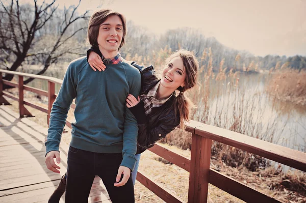 Loving couple outdoor in nature — Stock Photo, Image