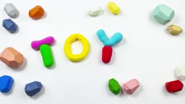 Plasticine stop motion animazione creazione della parola giocattoli. — Video Stock