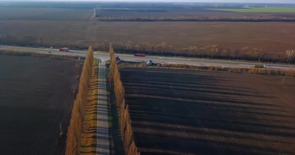 Aerial Drone Footage of Highway in the Rural Region of Ukraine. Springtime — Stockvideo