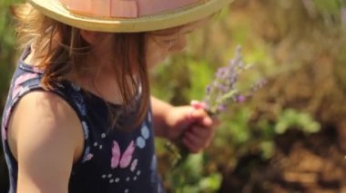 Küçük kızlar bir demet lavanta toplar..