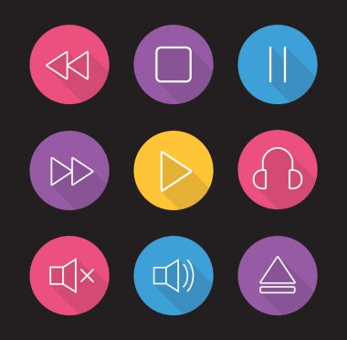 Multimedya doğrusal Icons set