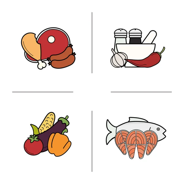 Mat färg ikoner set — Stock vektor