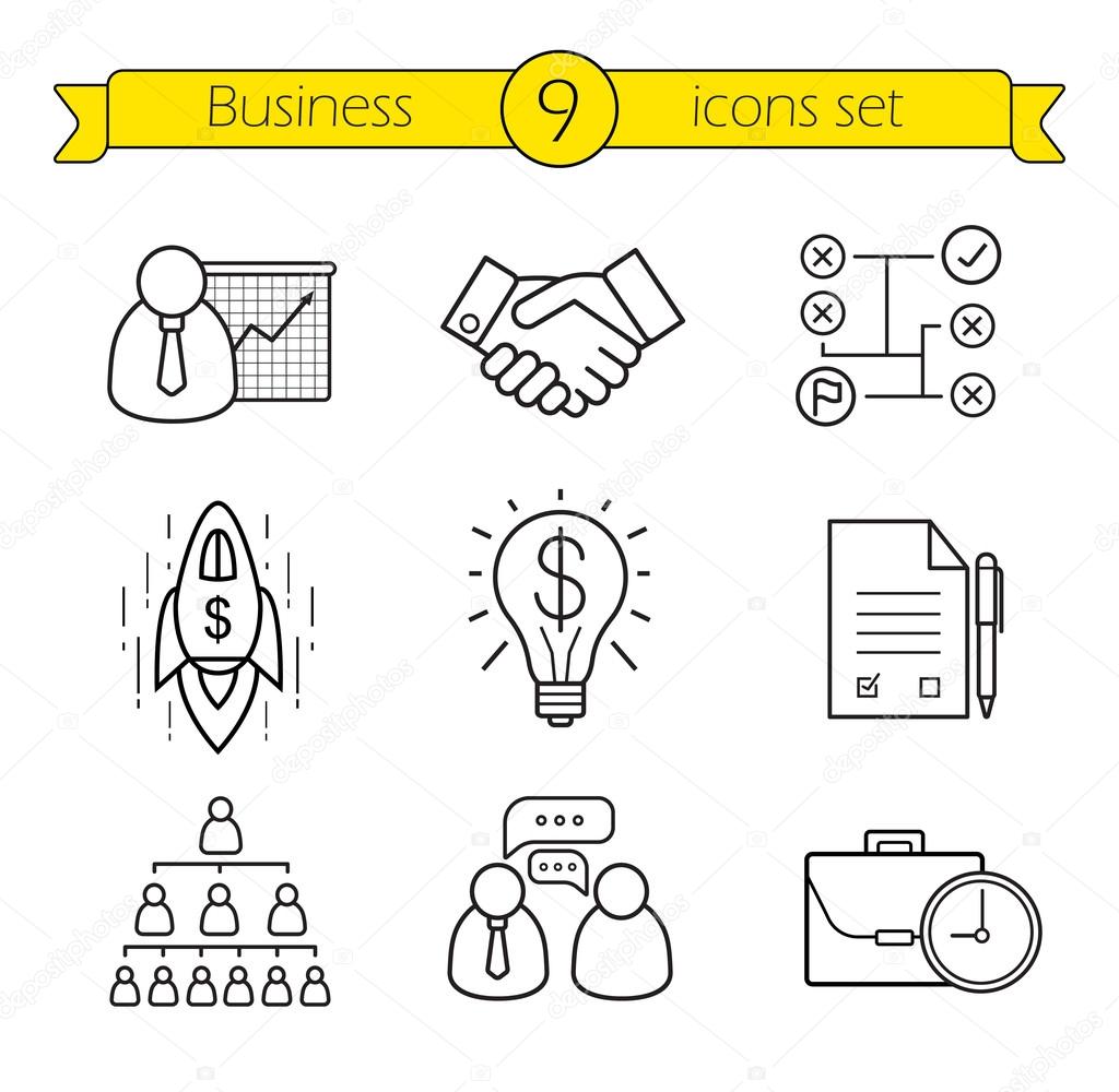 Business and finance linear icons set.  Vector isolated outline drawings