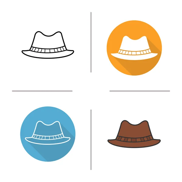 Sombrero de hombre de diseño plano, lineal e iconos de color conjunto — Archivo Imágenes Vectoriales