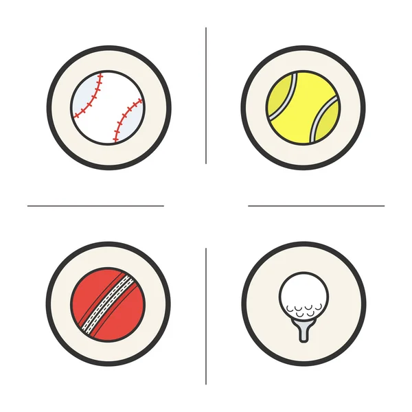 Juegos de deportes bolas iconos de color conjunto — Archivo Imágenes Vectoriales