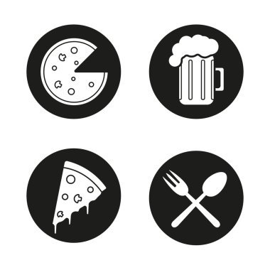 Pizzacı siyah simgeler seti