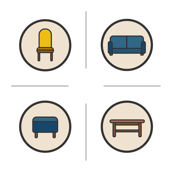 Conjunto de iconos de color de muebles sentados — Vector de stock