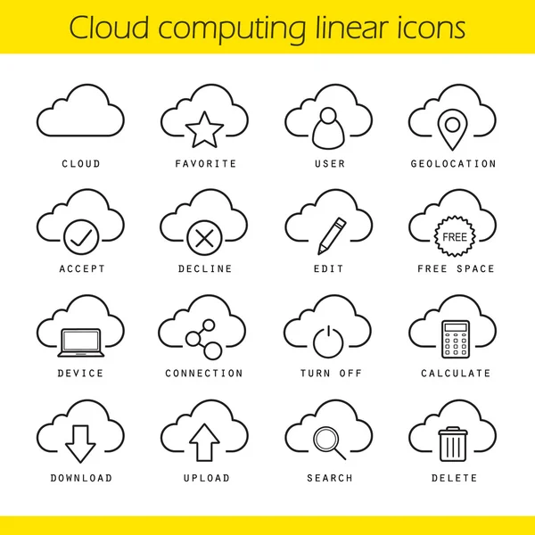 Cloud computingu lineární ikony nastavit — Stockový vektor