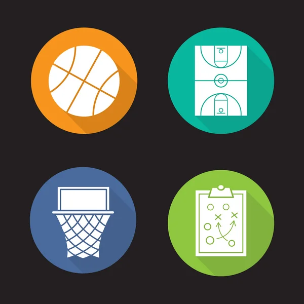 Juego de iconos de diseño plano de baloncesto — Vector de stock