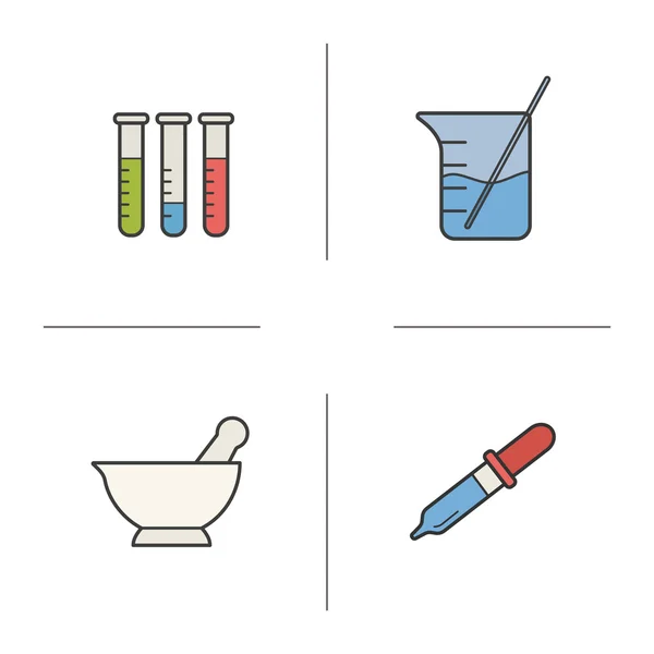 Εικονίδια χρωμάτων εξοπλισμός Χημικού Εργαστηρίου — Διανυσματικό Αρχείο