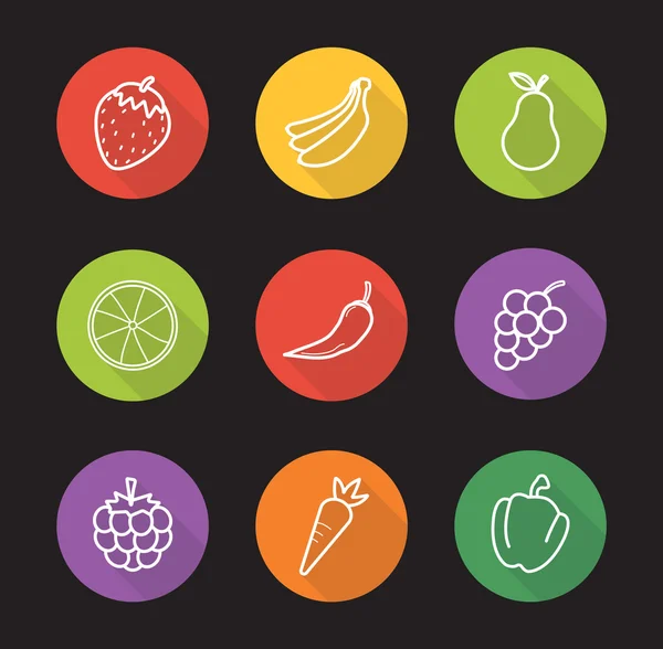 Frutas e legumes Ícones — Vetor de Stock