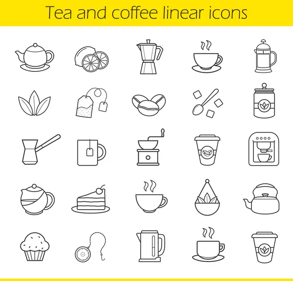 Lineaire pictogrammen voor thee en koffie — Stockvector