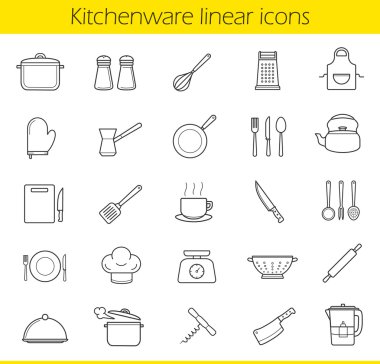 Mutfak eşyaları doğrusal Icons set