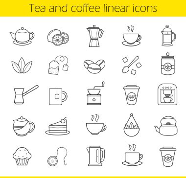 Çay ve kahve doğrusal Icons set