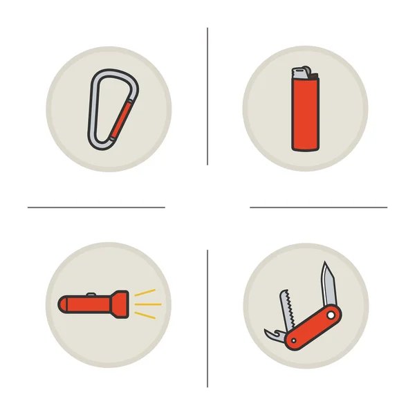 Camping equipment color icons set — Stock Vector