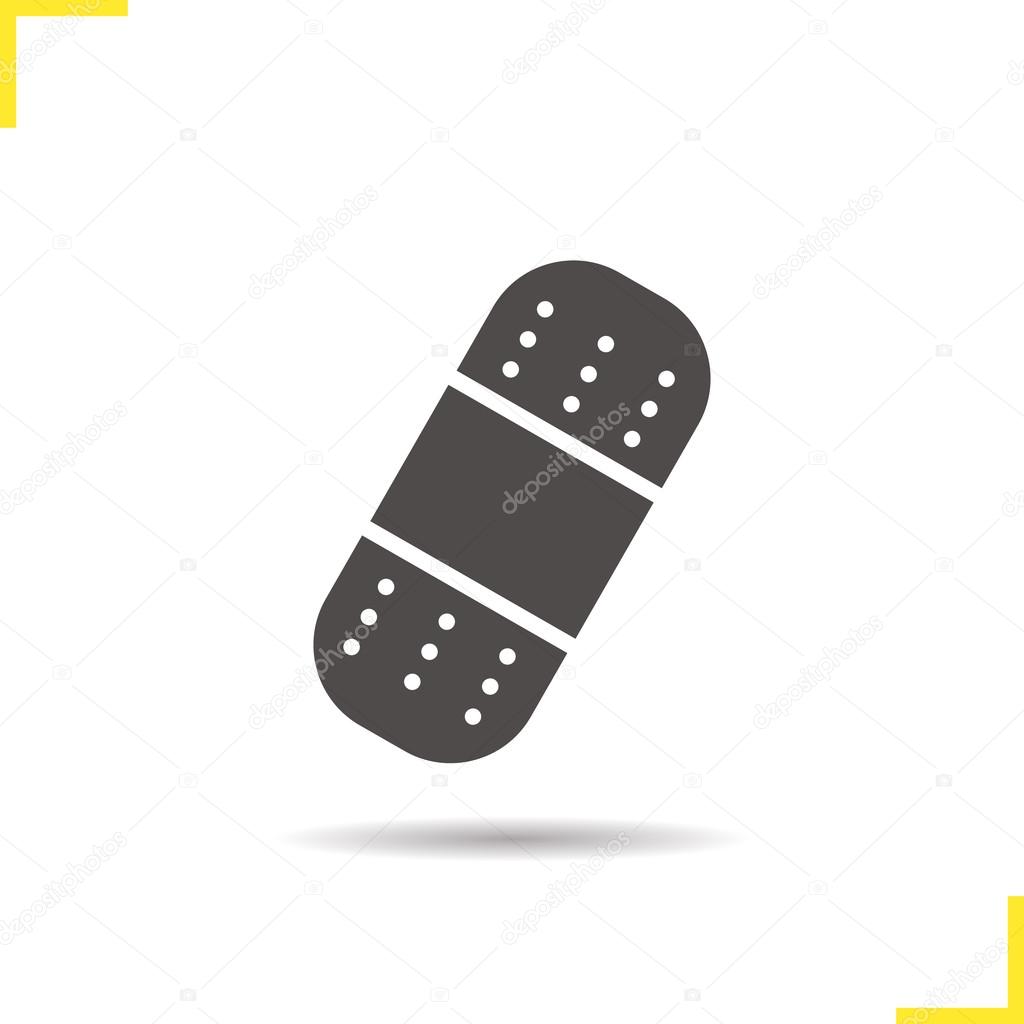 Bandaid icon. Drop shadow adhesive bandage silhouette symbol. Plaster vector isolated illustration