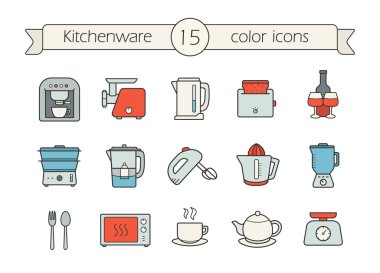 Kitchen appliance color icons set clipart