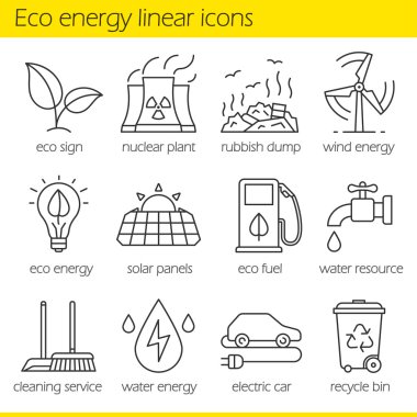 Eko enerji lineer simgeler seti