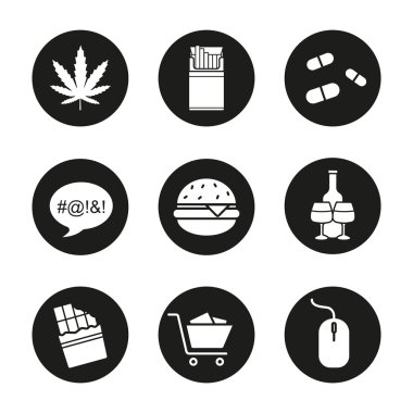 Addictions icons set clipart